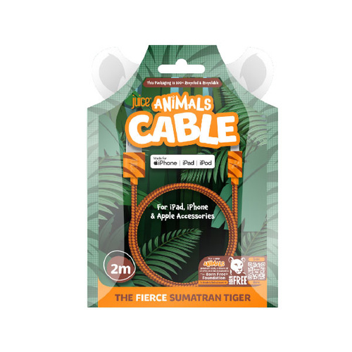 Juice Animals Braided Cable 2m C to C Tiger